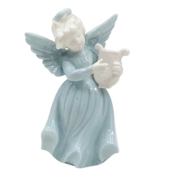 Vintage Ardalt Lenwile Angel Playing Harp Figurine Verithin Porcelain Light Blue - Picture 4 of 11